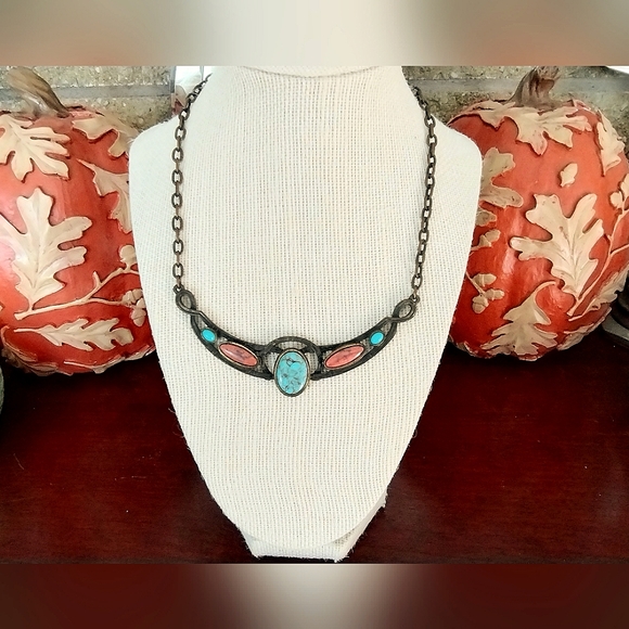 Caroline Emmons Turquoise & Corral, Style Rustic Vibe Bib Necklace - Picture 6 of 13
